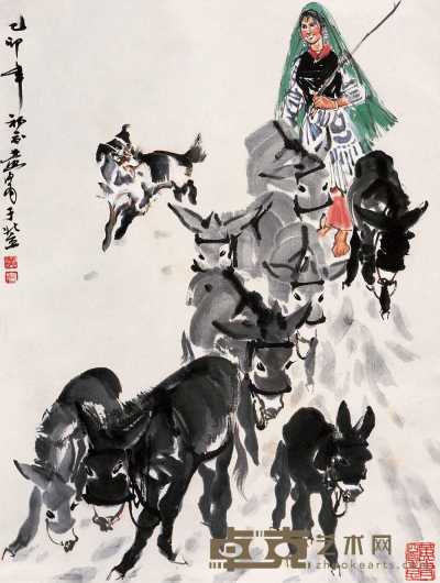 黄胄 乙卯（1975年）作 骑驴少女 立轴 67×51cm